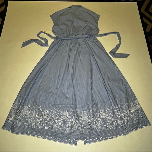 Ellen Tracy Women's Pinstriped Blue & White Embroidered Shirtdress Large NWT - Picture 10 of 15